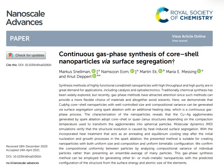 納米氣溶膠沉積:火花燒蝕制備核殼 Cu@Ag 顆粒及生長模型研究 納米氣溶膠沉積:火花燒蝕制備核殼 Cu@Ag 顆粒及生長模型研究